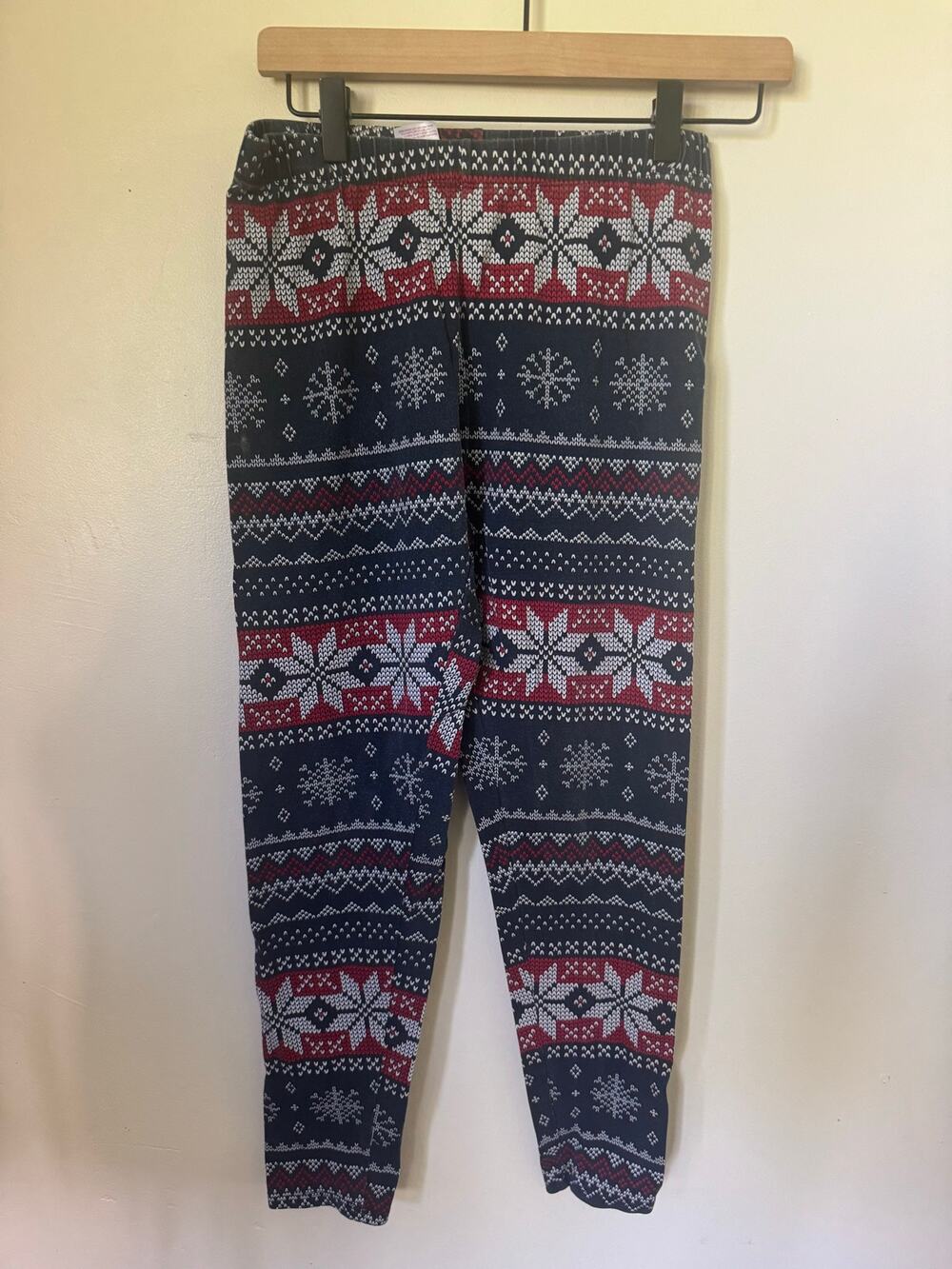 No Boundaries Fair Isle Christmas Leggings M 7-9 Snowflake Reindeer Holiday